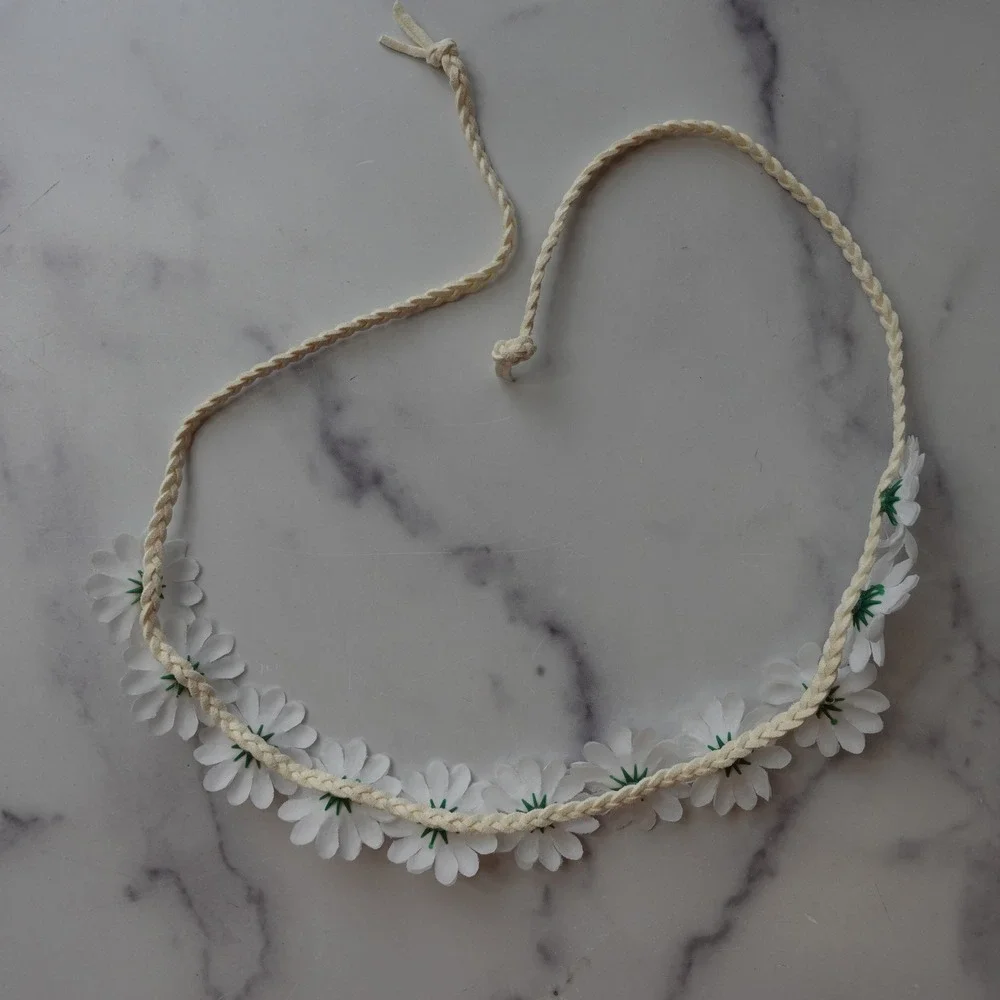 Daisy Flower Crown Headband Womens OS White Yellow Boho Festival Bridal Hippie